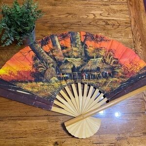 Beautiful LARGE Hand Carried/hand Painted Vtg. Fan